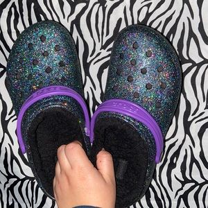 Glitter Crocs with fur lining
